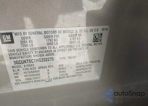 2017 Chevrolet Silverado 1500 High Country from USA, damaged, VIN 3GCUKTEC7HG202275